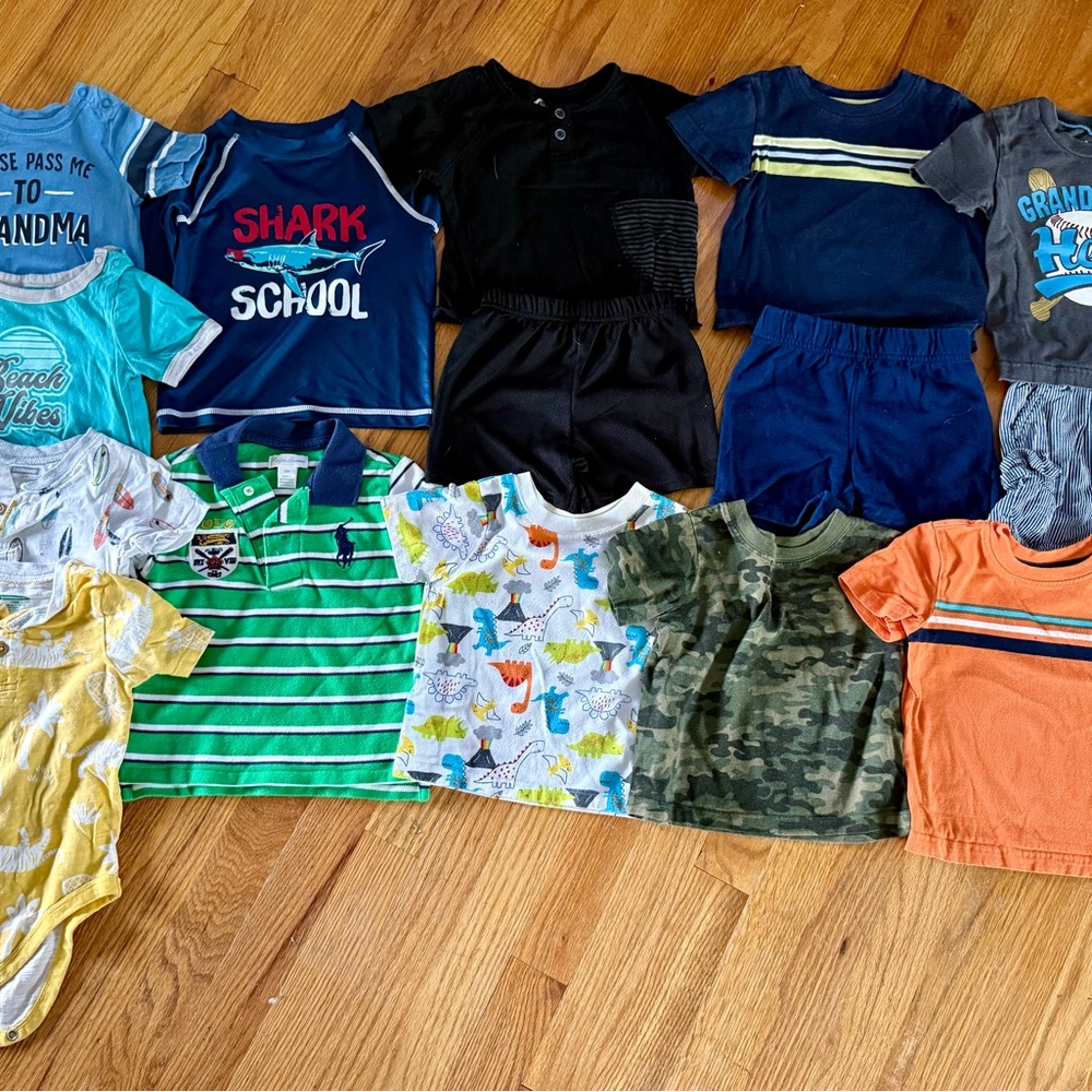 Boys Summer Clothes - Size 18 Months, 15 Piece Bundle, Shorts, Tops, & Onesies